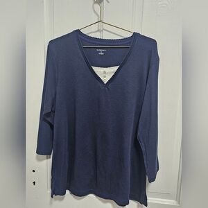 Allison Daley Navy Blue V-Neck Women's Top